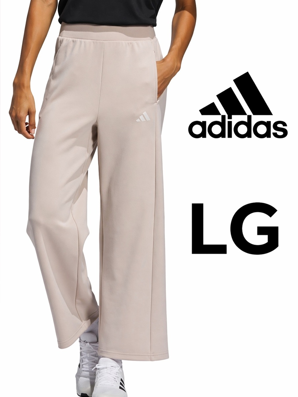 Adidas Lifestyle Wide Leg Pants Large Taupe Lounge Athleisure Relaxed Fit